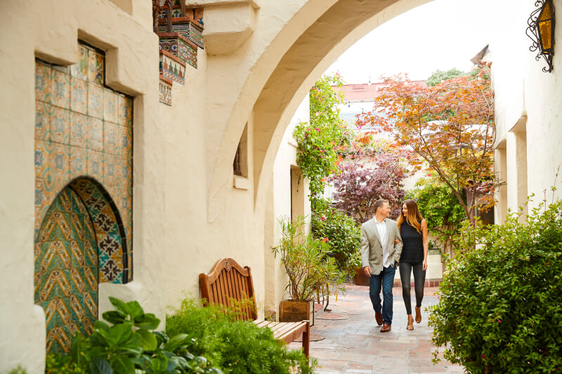 A Guide to Romance in Carmel-by-the-Sea Couple Walking around Carmel-by-the-Sea Courtyards & Fairytale Architecture