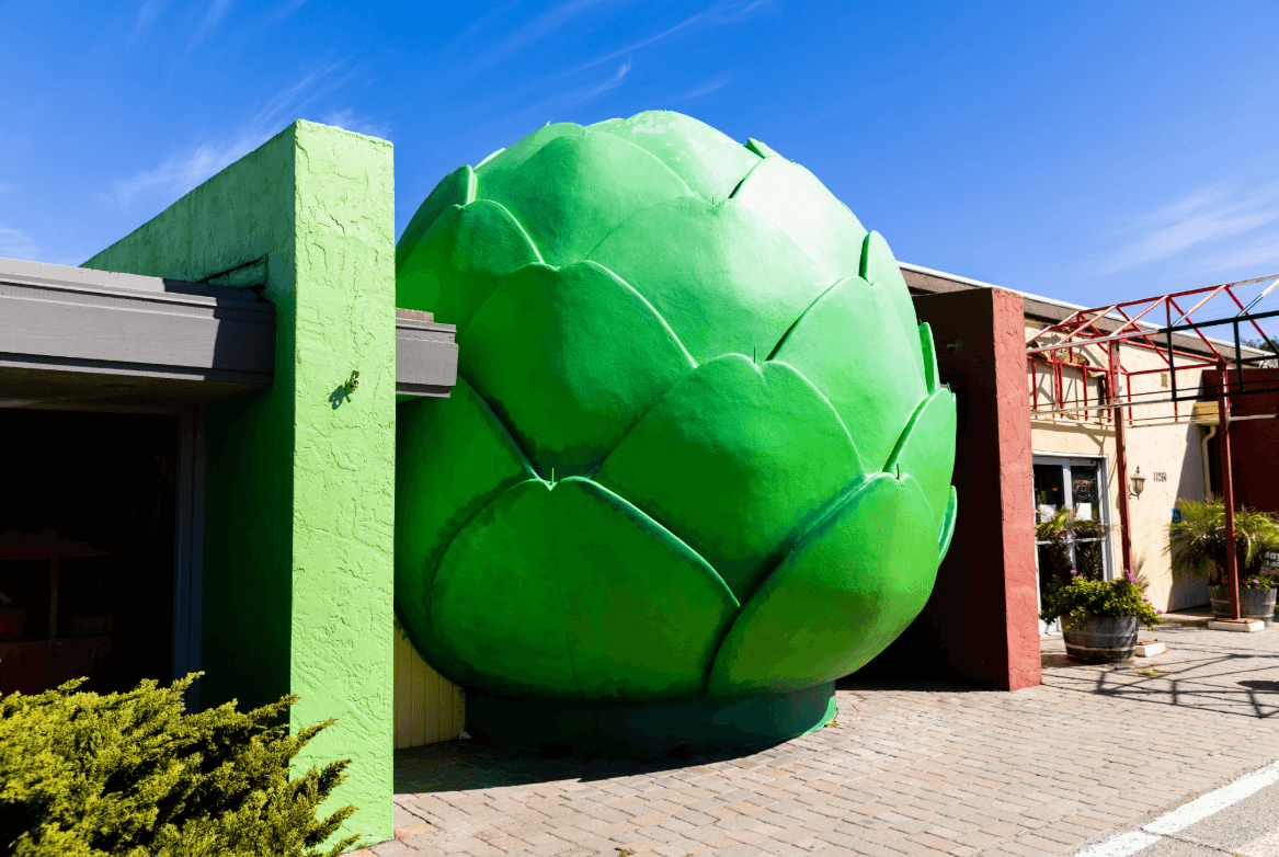 Moss Landing to King City Road Trip Itinerary This is a photo of the giant artichoke at the Giant Artichoke Restaurant in Castroville
