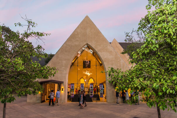 Exterior shot of Sunset Center Carmel-by-the-Sea at sunset