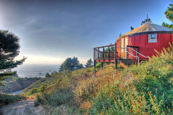 Treebones Resort yurts overlooking the ocean in Big Sur, CA